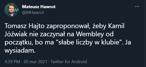 DLATEGO Hajto nie chce, żeby Jóźwiak grał w wyjściowym składzie z Anglią!